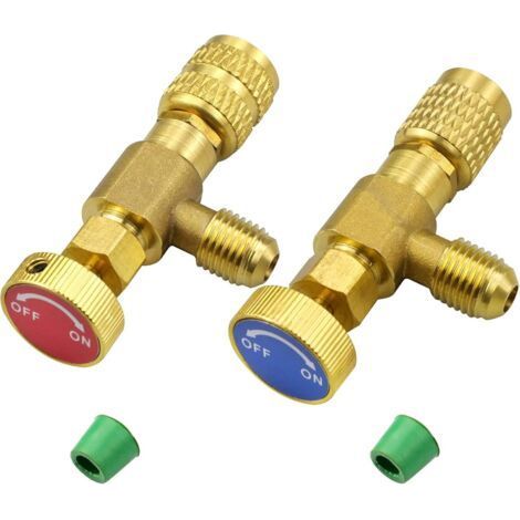 2 Pièces R22 R410 Réfrigérant Adaptateur de Valve Soupape de Sécurité Liquide Adaptateur pour Climatisation 1/4" SAE Mâle vers 1/4" SAE Femelle Air Conditionné Valve (1/5)