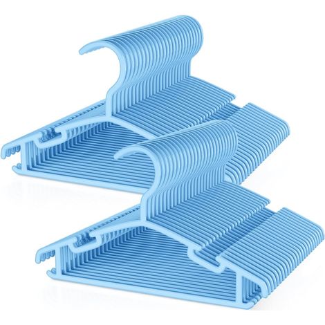 Cintre En Plastique Pour Enfant - 10,3 X 6 X 0,4 Cm - Convient Pour Vêtements De Nouveau-Né À 5 Ans - Anti-Dérapant - Lot De 50 - Bleu (1/5)