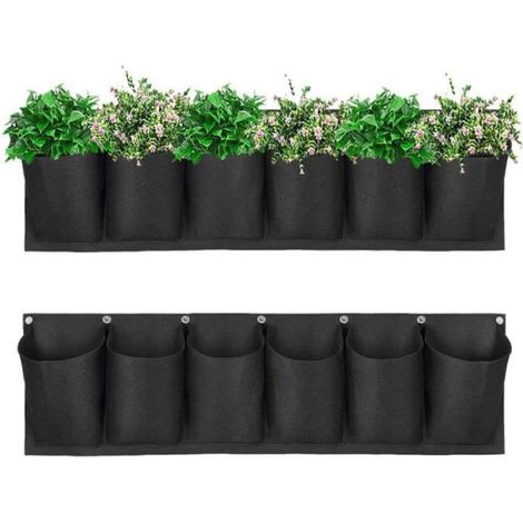 Sac à Plantes Mural 6 Poches - Noir - Jardin Pot de Fleurs Suspendu pour Balcons, Yards, Patios, Appartements (1/5)