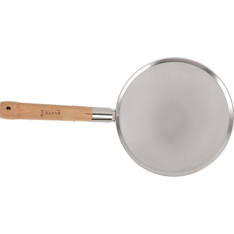 Cuillère à trous à mailles fines avec manche en bois, en acier inoxydable 304, légère et portable, grande, pour la cuisson et la friture, diamètre 30 cm / 11,8 pouces (1/5)