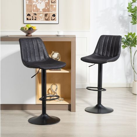 Tabourets de bar rétro 43x46,5x89-110 cm en microfibre noire, gain de place pour cuisine FloraGrace (1/5)
