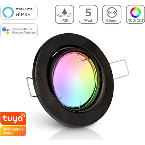Einbauspot IP20 rund schwenkbar Sprengring - Farbe: Schwarz - LED Leuchtmittel: GU10 5W RGB+CCT Smart Tuya