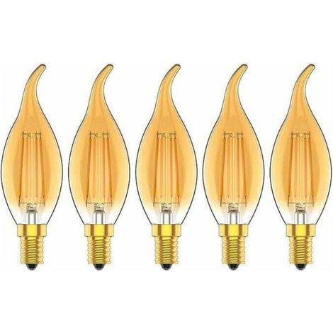Dimmbare Vintage-Glühbirne, 4 W, E14, LED, warmgelb, 2300 K, 320 lm, AC 220 V, 5er-Pack [Energieklasse A+], (1/3)