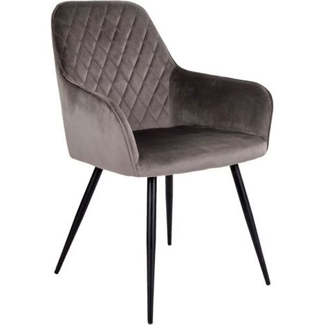 Chaise - HOUSE NORDIC - Harbo - Velours gris - Accoudoirs - Pieds en métal noir