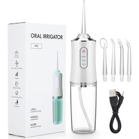 Irrigateur Buccal - 3 Modes De Nettoyage - Réservoir 220 Ml - Étanchéité IpX7 - Recharge Usb - 4 Buses Incluses (1/5)