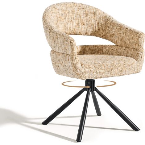Single Swivel Dining Chair Fabric Modern Accent Armchair with 360-Degree Rotation Base Upholstered Occasional Tub Chair for Living Room Bedroom Light Brown (1/5)