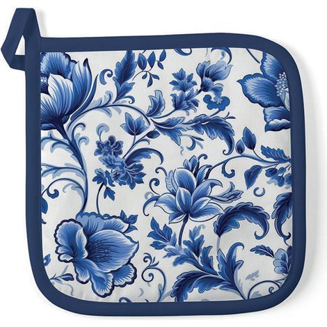Manique de cuisine florale bleue 20 x 20 cm (1/2)