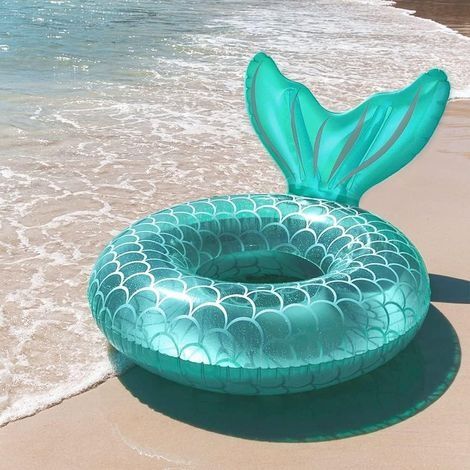 Bouée Gonflable, Durable Ronde Gonflable avec poignée Matelas d'air pneumatique Radeau de Piscine Gonflable Flottant Piscine Flottante Anneau Adulte de Taille (Queue de Poisson Bleu lac) (1/5)
