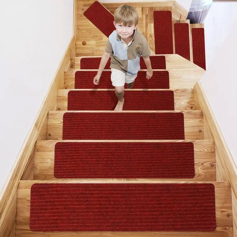 Tapis de marches d'escalier auto-adhésifs, antidérapants en TPR, lavables, pour escaliers intérieurs, rouge foncé
