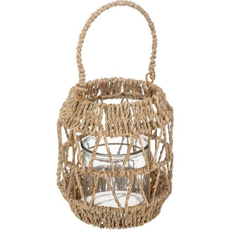 Lanterne Déco en Rotin "Muli" 18cm Beige (1/3)