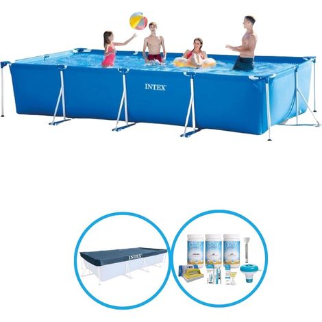 Intex – Piscine tubulaire rectangulaire 450x220x84 cm – Structure rigide en PVC renforcé – Installation rapide en 30 minutes – Inclus bâche et entretien