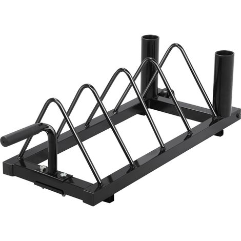 Homevive Horganizador Horizontal de Placas para Parachoques Soporte de planchas para Fitness de Fuerza Plancha estándar Ruedas 4 Compartimentos Fitness Gym Negro