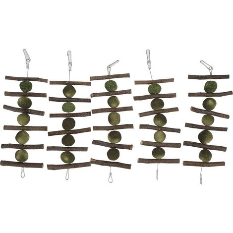Lot de 5 boules de bois naturel et d'herbe pour ronger les dents des lapins et hamsters (1/5)