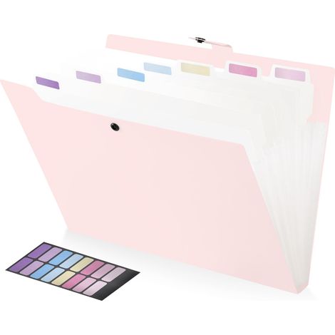 Trieur A4 8 Compartiments, Classeur Conception de l'étiquette Porte vue Bouton Rabattable Pour Protéger les Document, Porte Document Plastique, Rangement Papier Administratif, Rose (1/5)