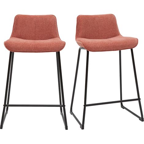 Barhocker in Terracotta mit Samteffekt-Stoff und Metall H65 cm (2er-Set) BOOST