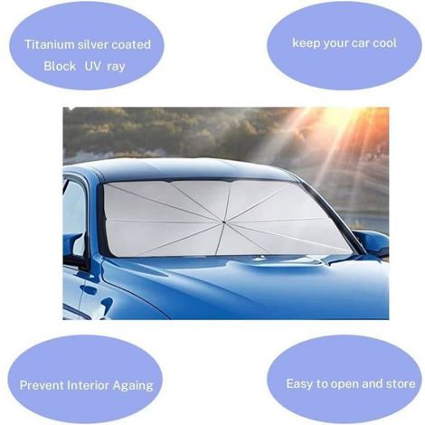Parapluie Pare Soleil Pare Brise Avant de Voiture, Rotation à 360° Amélioré Parapluie de Voiture Pliable Pare-Soleil Couvert (1/5)