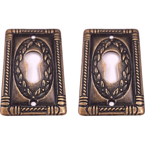 2x entrée de clé laurier verticale 25x43mm malle meuble ancien vintage antique époque finition bronze (1/3)