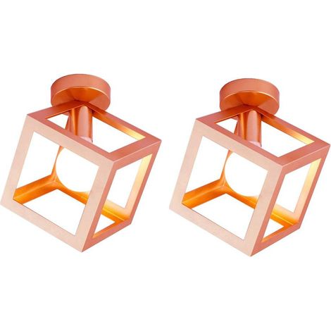 (2X)Lampe De Plafond En Forme De Cube Luminaire Plafonnier Moderne Plafonnier Rétro Vintage Or Rose