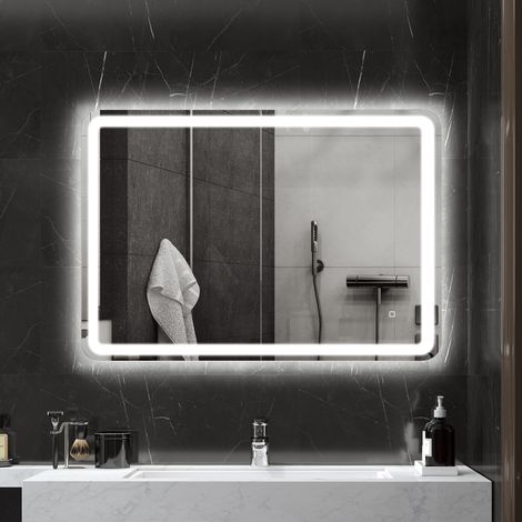 Horizontal/vertical - Miroir de salle de bain avec LED, miroir mural 70x100cm, 3 couleurs dimmable, mémoire, anti-buée, tactile, IP44