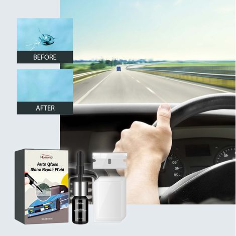 Nano-Pflegelösung für Autoglas – für klare Sicht und Rissreparatur in Windschutzscheiben – 3 ml + 1 Klinge + 5 Härtungsfolien -- DE (1/5)