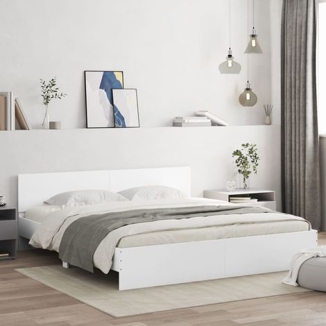 Bed Frame White Engineered wood, Plywood Double Bed Durable vidaXL (1/5)