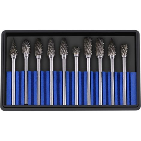 10 Pièces Carbure de Tungstène Acier Limes Rotatives Ensemble de Fraises 3mm Tige 6mm Diamètre de la Tête de Coupe pour Meuleuse Outil de Forage Rotatif(Double pattern) (1/5)