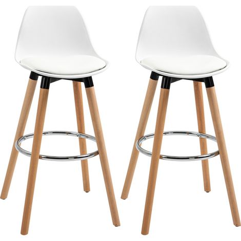 Tabouret de bar blanc avec repose-pieds - Ensemble de 2 en similicuir - 38.5x42.5x91cm - Idéal cuisine & salle à manger (1/5)