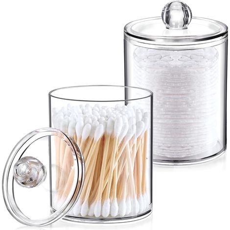 Porte-cotons-tiges 2 pièces - Boîte de rangement pour cotons-tiges - Distributeur de cotons-tiges - Boîte de rangement transparente - Porte-cotons-tiges pour boules de coton - Pour salle de bain, cham (1/5)