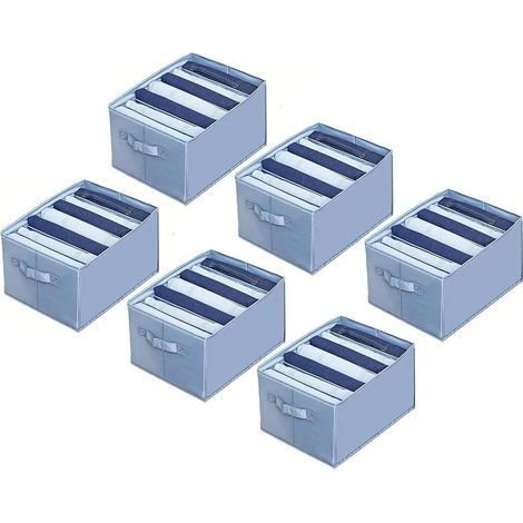 6 Rangements Boîtes pour Jeans, Pantalons, Pulls, Organisateur Empilable pour Garder les Vêtements Bien Rangé, Gain de la Place, Gris (1/5)