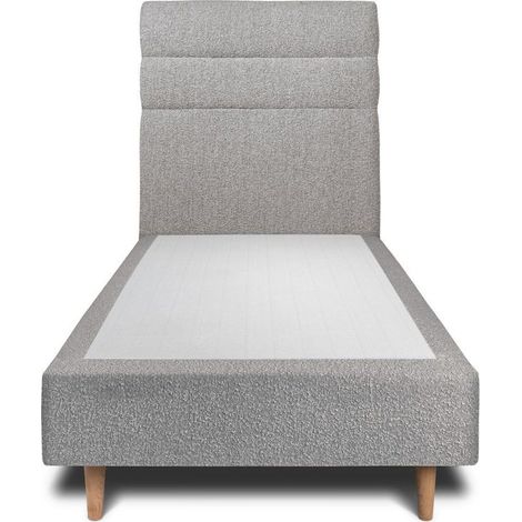Lit 90x200cm avec tête de lit lignes bouclette et sommier tapissier gris - Hauteur totale : 35cm (1/4)