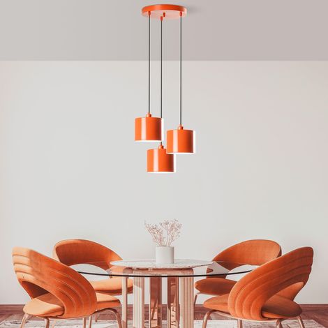 Lustre orange élégant, corps en métal, diamètre 45 cm, hauteur réglable 75-110 cm, 3 douilles E27, pour les espaces de vie modernes, design élégant (1/5)