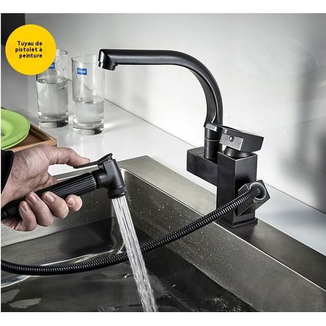 Robinets de cuisine et de salle de bain, robinets à double douchette extractible, noirs.Accessoires (1/5)