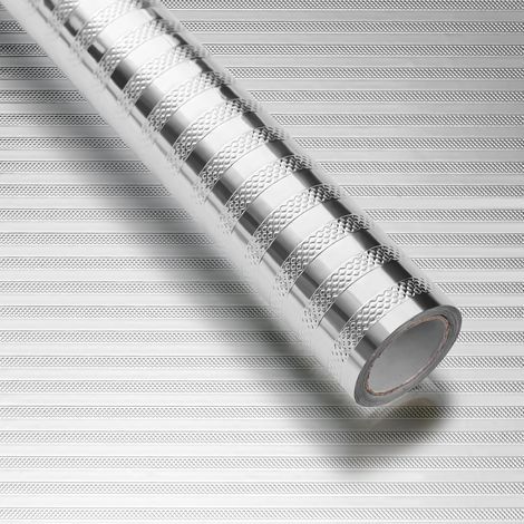 1 rouleau (0,4 1 m) de papier peint de cuisine argenté, rouleau de papier d'aluminium autocollant à rayures, imperméable et résistant à l'huile (1/5)