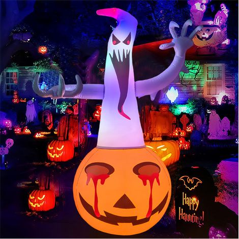 Monstre citrouille gonflable Halloween à piles – Citrouille fantôme lumineuse – Décoration pour intérieur, extérieur, jardin, pelouse et fêtes (1/5)