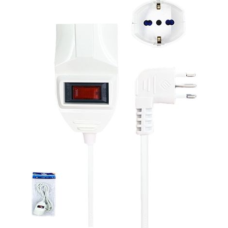Prolunga Elettrica Lineare Con Interruttore 10M 3X1mm Spina Italiana 10A Presa Bipasso Schuko 10/16A Max 2300W (1/3)