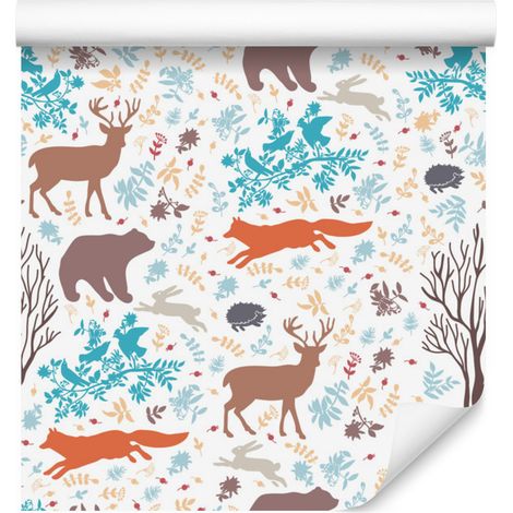 Papel pintado de animales del bosque coloridos para salón y dormitorio, 50x1000 cm (1/5)