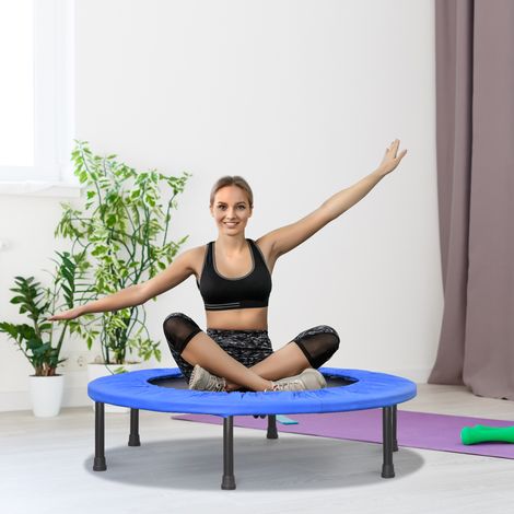 Trainingstrampolin mit 30 Federn, Fitnessmatte aus Stahl, Kunststoff und PP, Ø 91 x 22,5 cm, Schwarz und Blau
