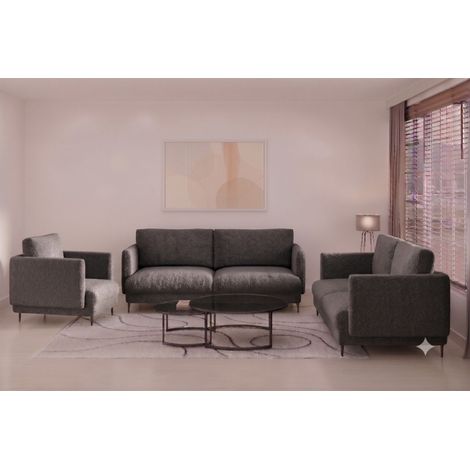 Sofaset Designersofas HELMER 3-2-1 Stoff Baloo Grafit (1/4)