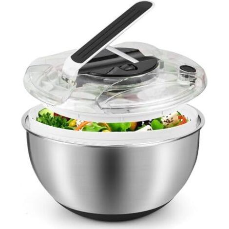 Essoreuse à Salade 3,5L en Acier Inoxydable Grande, Panier a Salade avec Couvercle, Base Antidérapante, Salad Spinner pour Laver et égoutter Les Salades, égoutter Les Pâtes, etc. (1/5)