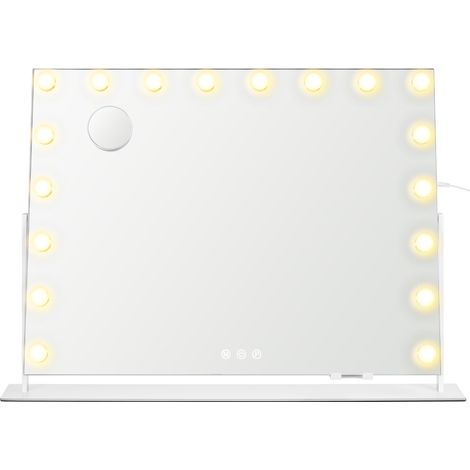Miroir de Maquillage, avec Ports de Charge, 18 Ampoules, Miroir Grossissant, 80 x 60 cm, Blanc (1/5)