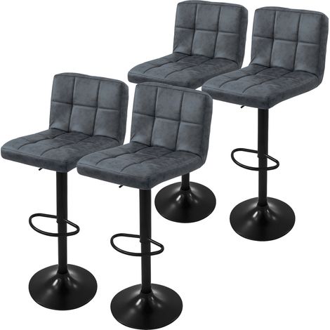 ML-Design Set di 4 Sgabelli da Bar Rivestimento in Ecopelle Antracite Sgabello Imbottito da Cucina Bistrot Regolabile in Altezza 63-83 cm Girevole a 360° Sedia Imbottito Alto con Schienale Poggiapiedi (1/5)