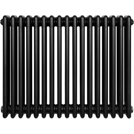 Radiateur Traditionnel à 4 Colonnes 600 x 785 mm en Acier Carbone Noir Chauffage Central Horizontale Monté Sur Mur [Brosse de Nettoyage & Supports INCLUSES]