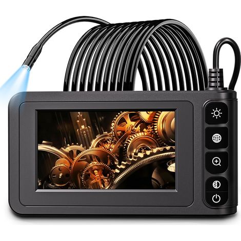 Cámara endoscópica industrial con iluminación, pantalla LCD de 4,3 pulgadas, cámara de inspección de alcantarillado digital HD a prueba de agua con 8 LED y cable semirrígido de 66 pies. (1/5)