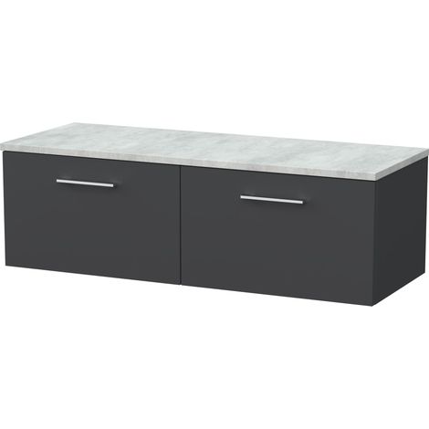 Pershall Contemporary Wall Hung 2 Drawer Vanity Unit with Laminate Worktop, 1200mm, Dark Grey