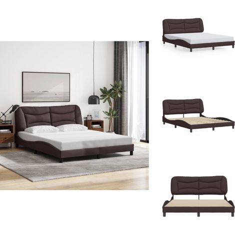 Cadre de lit sans matelas marron foncé 160x200 cm tissu - Lit Double - Cadre De Lit - Literie - Meuble Chambre - Design Moderne (1/5)