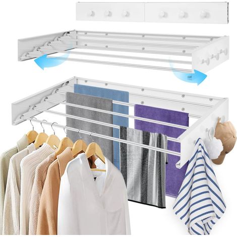 Séchoir Mural avec 5 Tiges en Acier Inoxydable, Séchage à Linge Pliant à La Maison Suspendre les vêtements, les chaussettes, les sous-vêtements et les vestes, Blanc 80 cm (1/5)