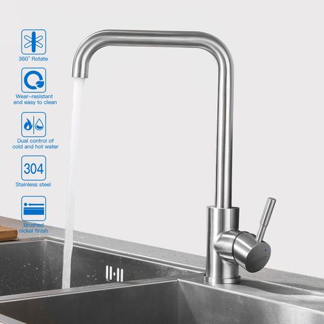 Niederdruck Küchenarmatur Edelstahl Wasserhahn Küche 360° Drehbar Spültischarmatur Mischbatterie mit Abnehmbarer Luftsprudler (1/5)