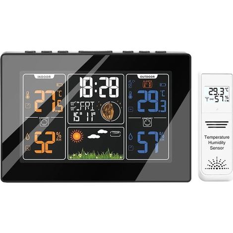 Digitaler Wecker Wanduhr mit Wetterstation Messung von Innen und Außentemperatur WLAN-Wettervorhersage Temperatur und Luftfeuchtigkeit Einfarbig (1/5)