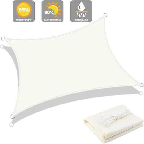 Voile d'ombrage 2x3m Rectangulaire Imperméable à l'eau Toile d'ombrage avec 95% de Protection UV pour Patio Extérieur Jardin,beige