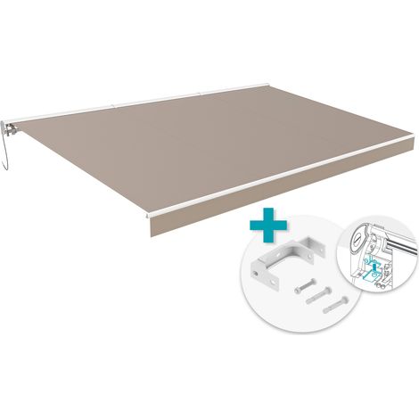 Toldo motorizado FAZZIO 5m x 3m blanco con tejido topo y fijación al techo (1/4)